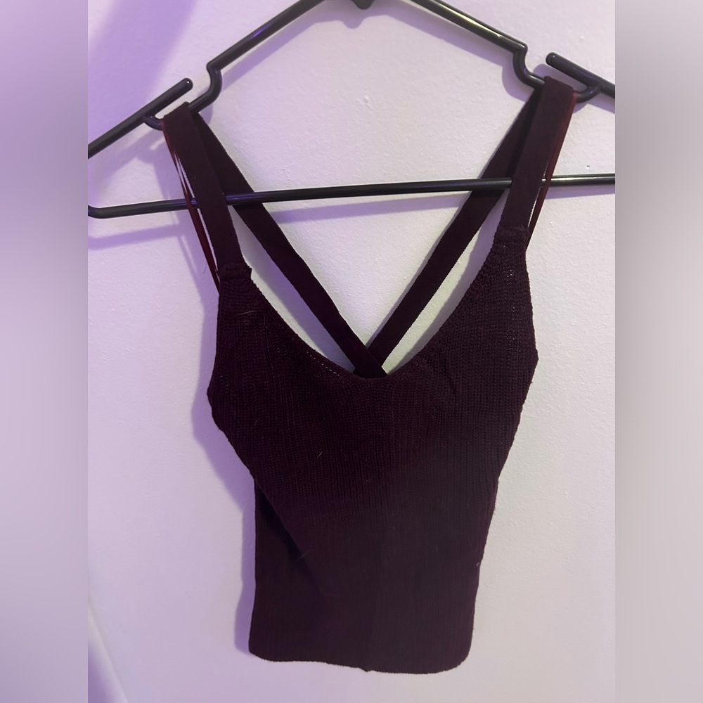 extra small, pink republic, dark purple, knitted crop top